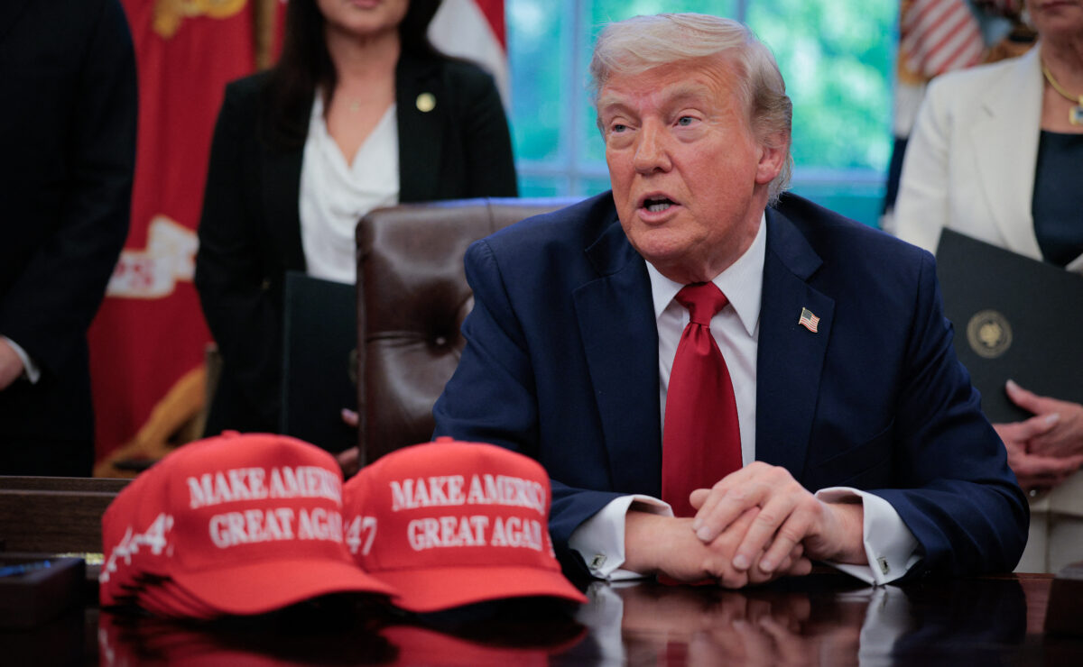 US President Donald Trump speaks to the media after signing executive orders in the Oval Office at the White House on April 23, 2025 in Washington, DC. The seven executive orders were related to education policy including enforcing universities to disclose foreign gifts, artificial intelligence education and school disciplinary policies. — Photo by Agence France-Presse