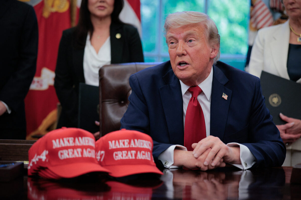 US President Donald Trump speaks to the media after signing executive orders in the Oval Office at the White House on April 23, 2025 in Washington, DC. The seven executive orders were related to education policy including enforcing universities to disclose foreign gifts, artificial intelligence education and school disciplinary policies. — Photo by Agence France-Presse